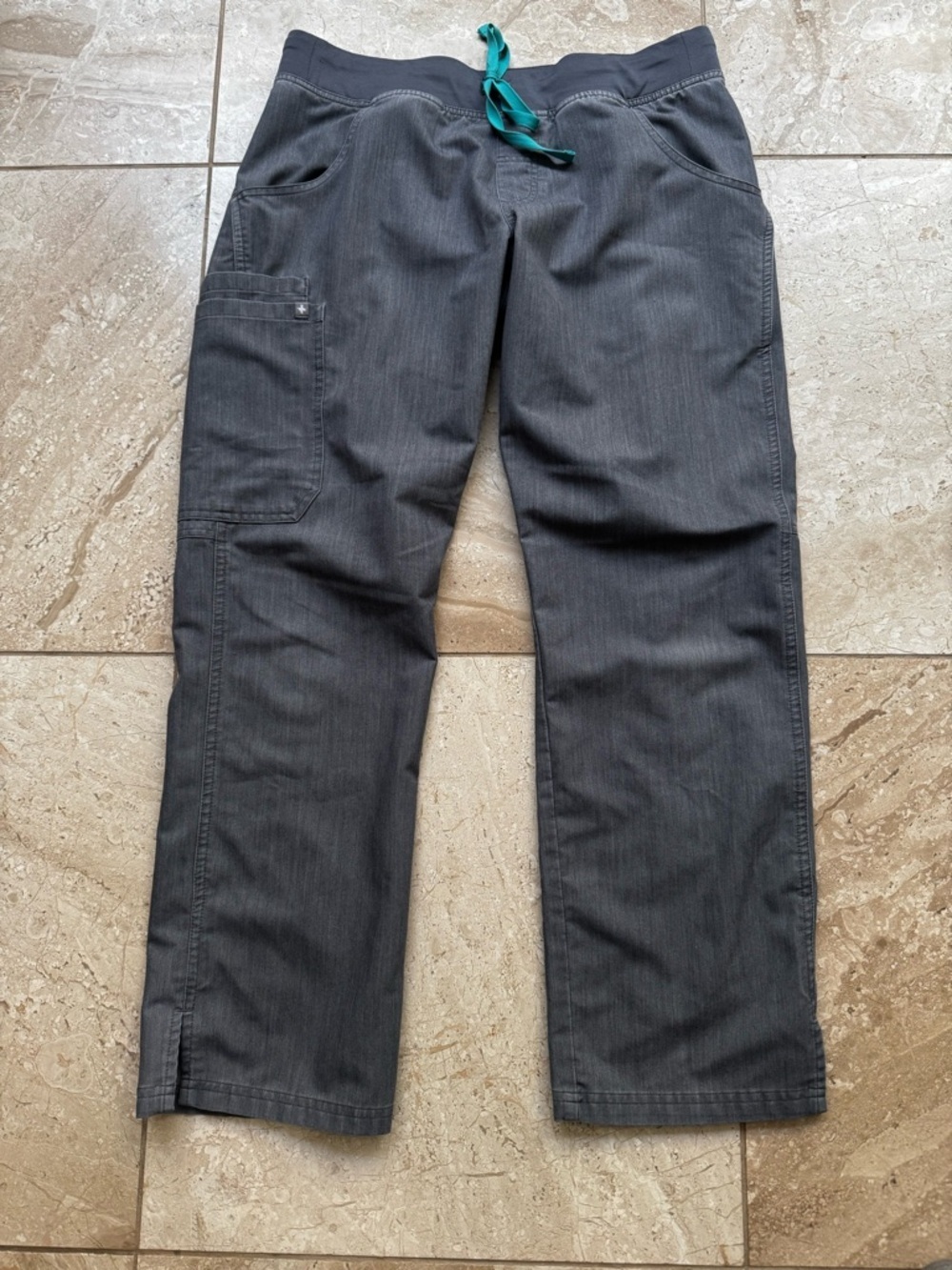 Figs Gray Drawstring Utility Pants - Teal Accent size m/p scrubs track pants